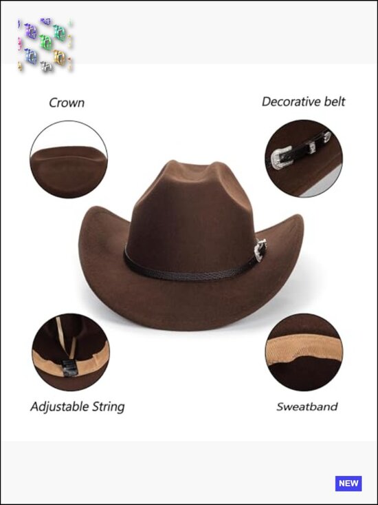 Wide Brim Cowboy Hat with Floral Buckle - Classic Western Style Medium-Large main image 5